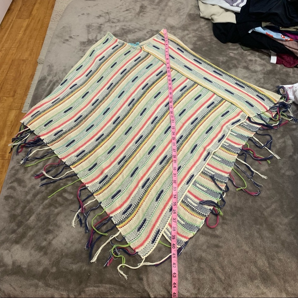 GODDIS Multicolored Boho Hippie Festival Oversized Fringe Shawl Poncho S/M - Picture 10 of 10